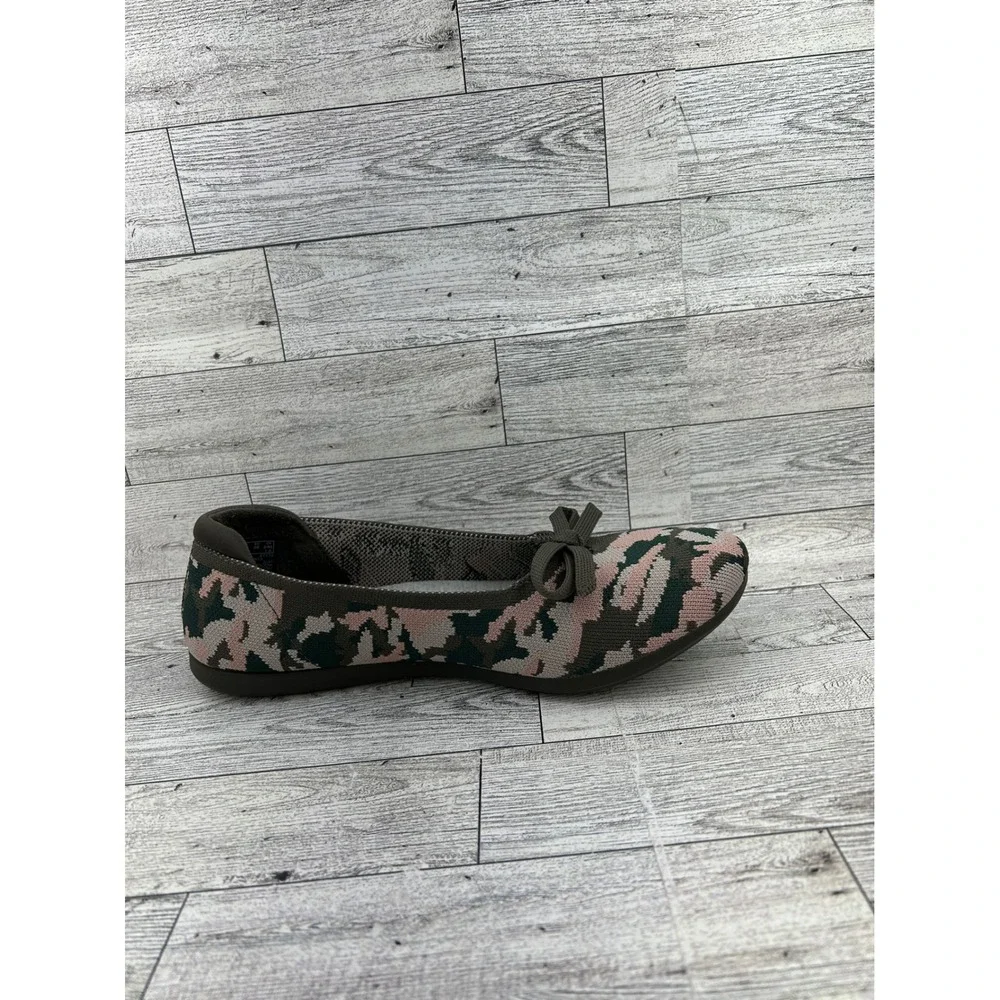 Clarks Women Camo Ballet Flats Pink Green‎ Brown Bow Slip On Shoes Size 8M